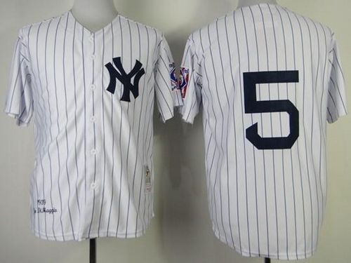 Mitchell And Ness 1939 Yankees #5 Joe DiMaggio White Throwback Stitched MLB Jersey - Click Image to Close